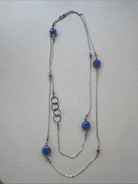 BSI Italy 925 Sterling Silver Blue Station Necklace with Gold Vermeil details